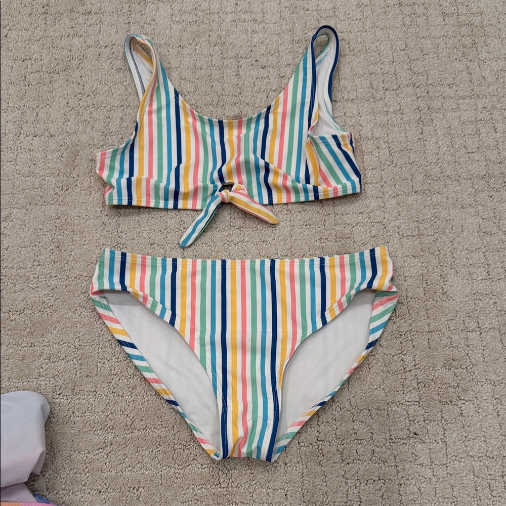 Girls' Multicolor Stripe Two-Piece Swim Set - Rainbow Stripes